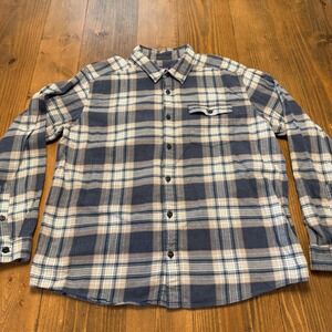 Patagonia Mens Large Lightweight Fjord Flannel Long Sleeve Button Up Plaid Blue